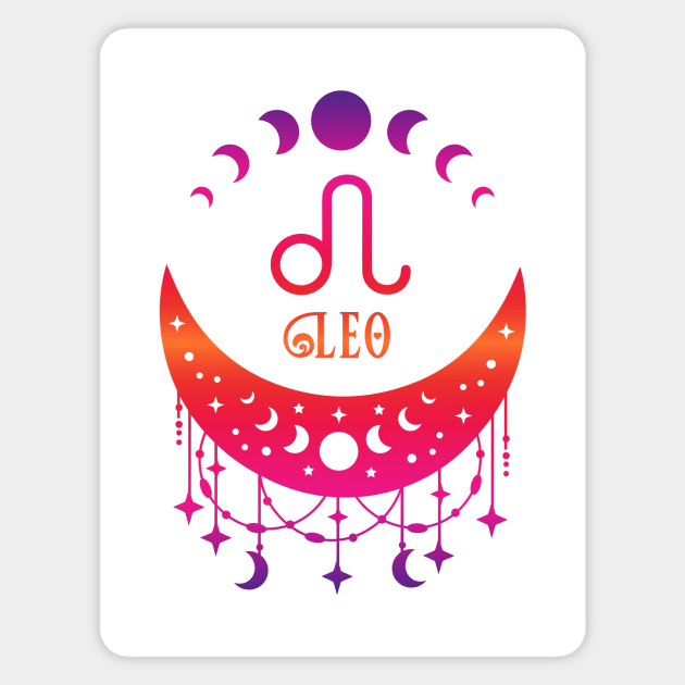 Rainbow Ombre Moon Phases and Leo Zodiac Symbol Magnet by Cheeky Witch